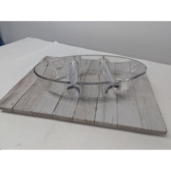 Vintage Divided 12” Heavy Glass Serving Bowl Elegant Candy Dish Clear 3 Sections - Picture 1 of 7